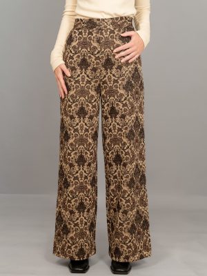 pantapalazzo jacquard frangetta colore fondente indossato fronte