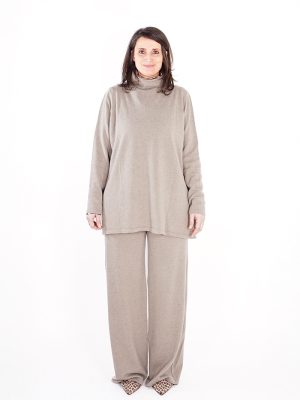 Maglia cashmere collo alto donna tortora