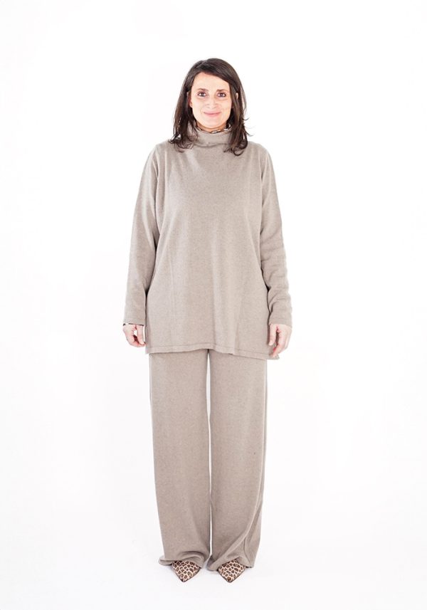 Maglia cashmere collo alto donna tortora