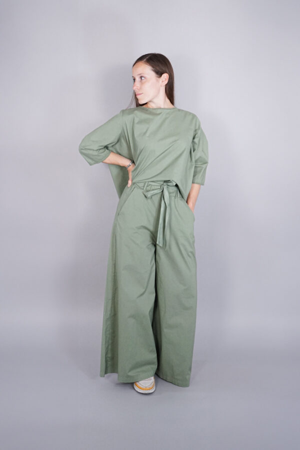 Pantalone palazzo in cotone oliva