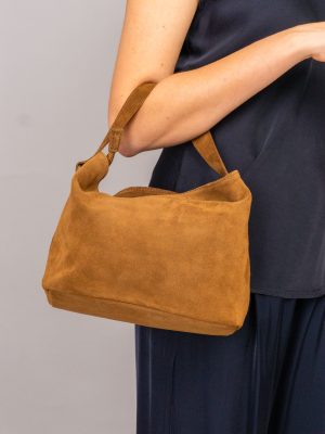 borsa mini shopper scamosciata colore castagna 2