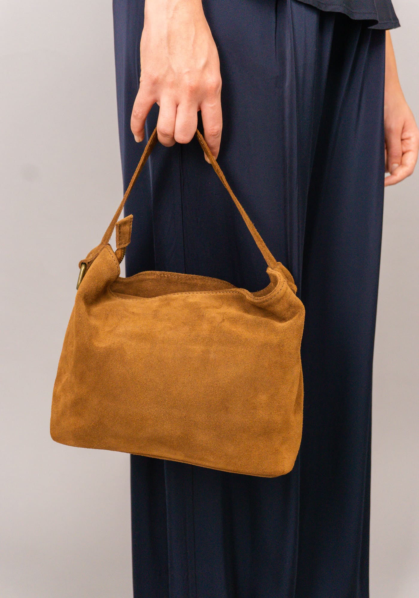 borsa mini shopper scamosciata colore castagna
