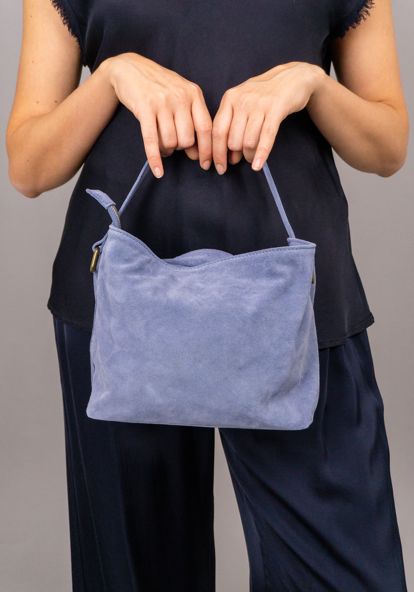 borsa mini shopper scamosciata colore jeans