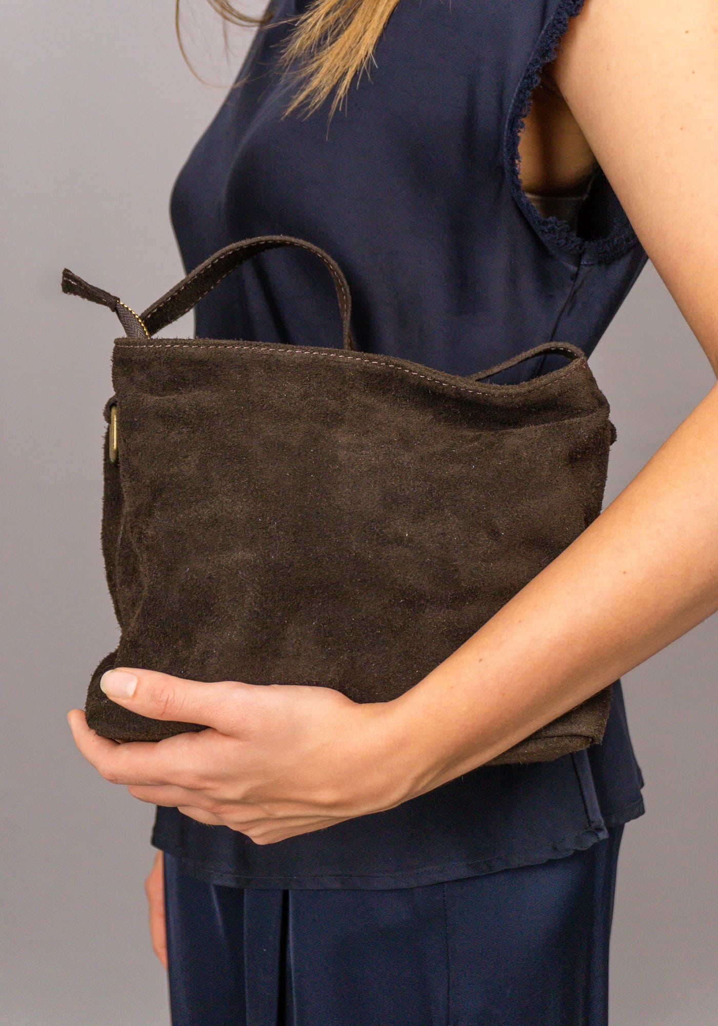 borsa mini shopper scamosciata colore moro