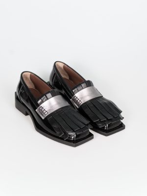 mocassino frangione punta quadrata colore nero