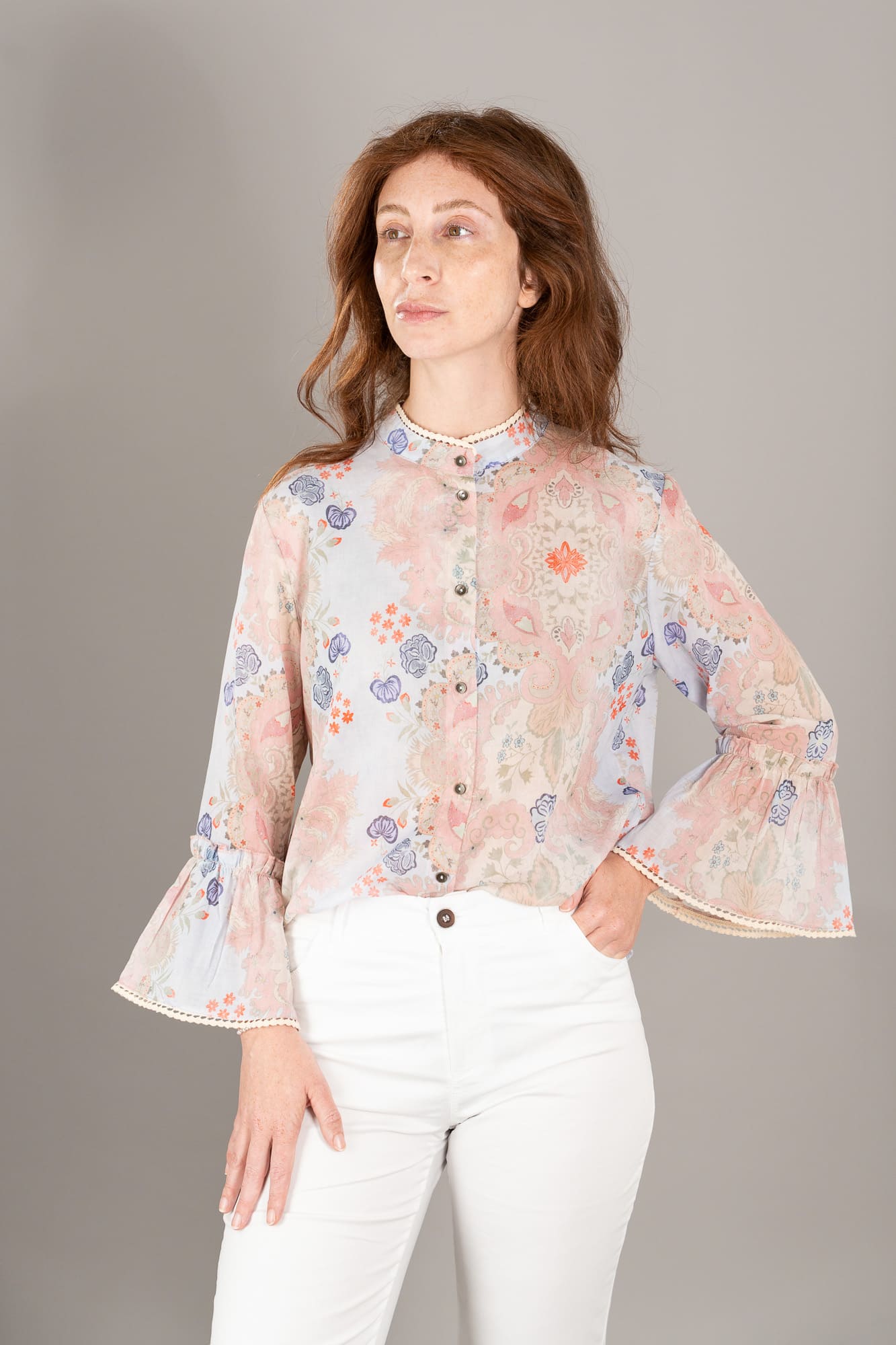 Camicia coreana romantica fantasia colore azzurro