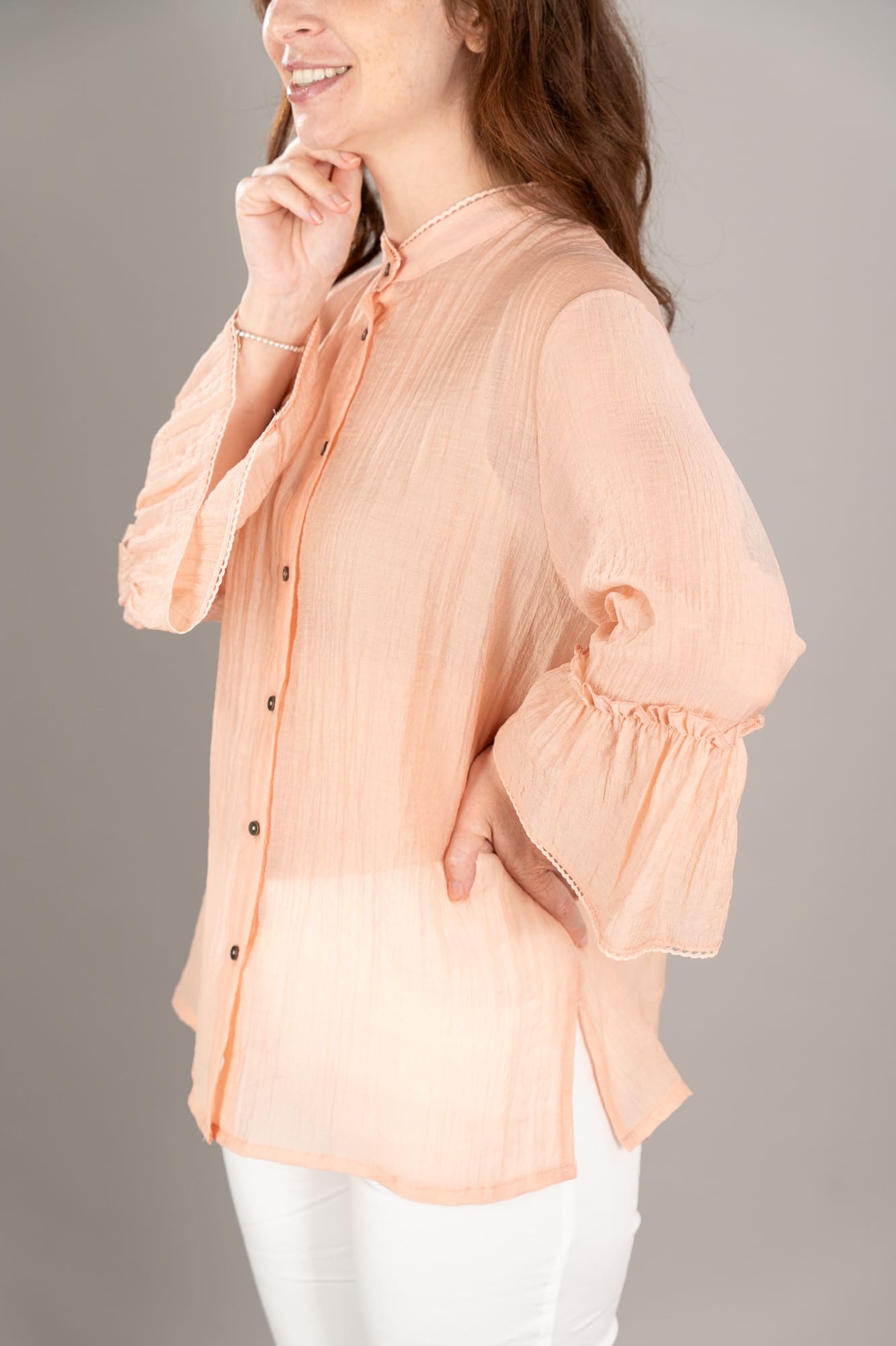 Camicia coreana romantica goffrata colore cipria Camicia coreana romantica goffrata colore cipria
