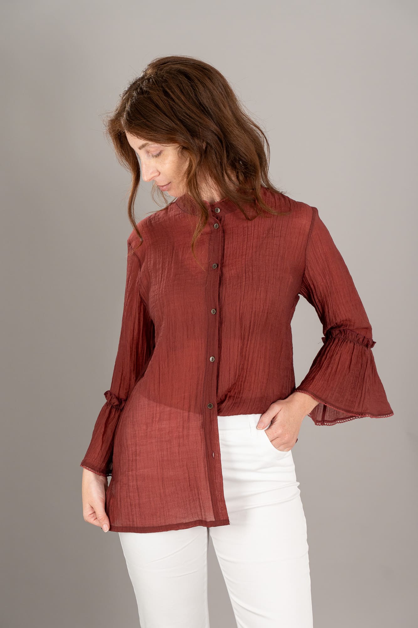 Camicia coreana romantica goffrata colore marsala Camicia coreana romantica goffrata colore marsala