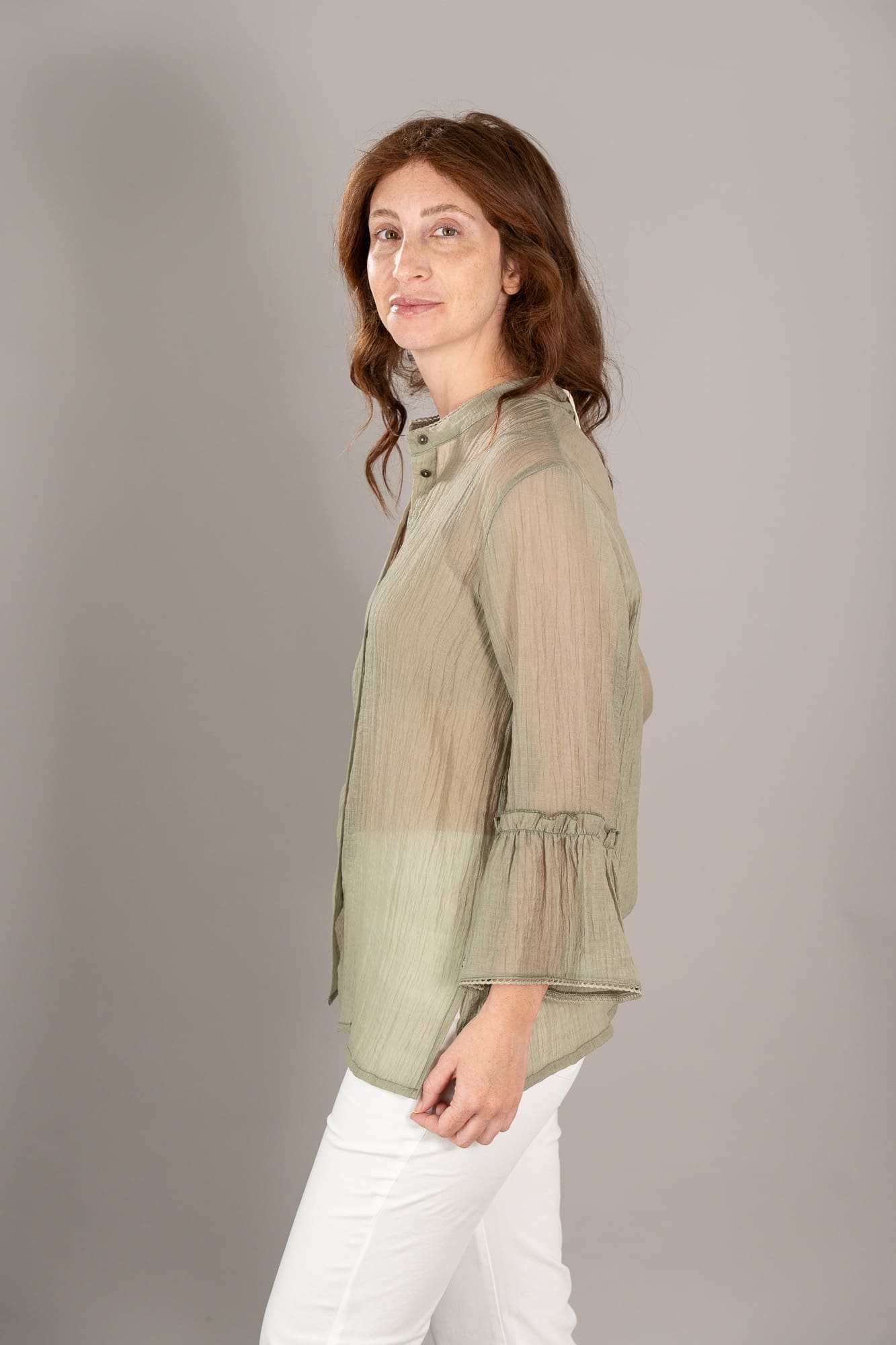 Camicia coreana romantica goffrata colore salvia-2 Camicia coreana romantica goffrata colore salvia-2
