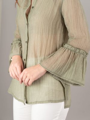 Camicia coreana romantica goffrata colore salvia