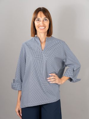 Casacca Coreana flora vichy colore blu