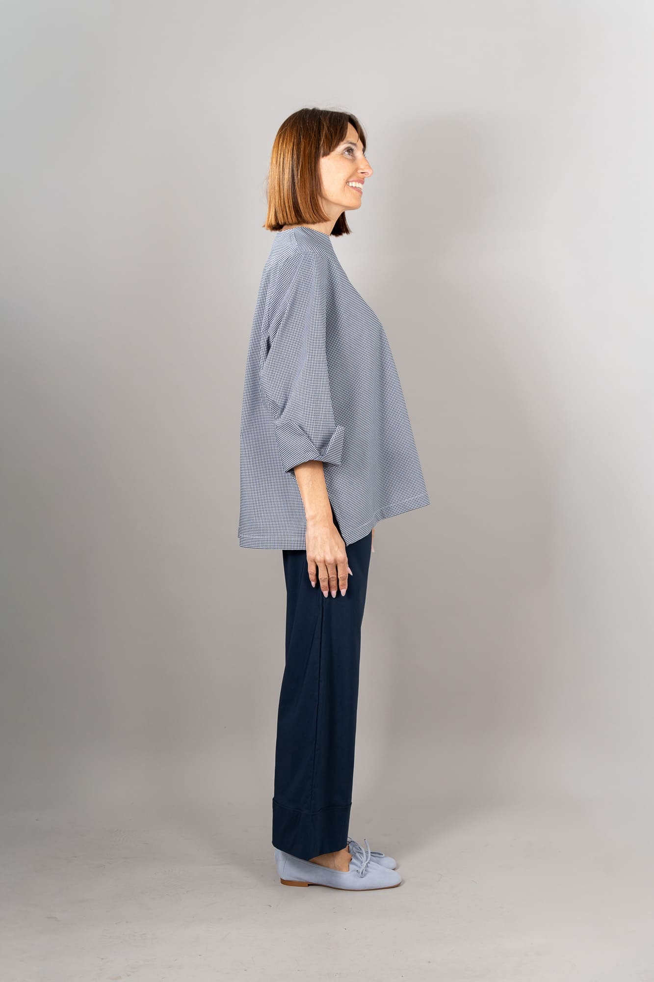 Casacca Coreana flora vichy colore blu inter