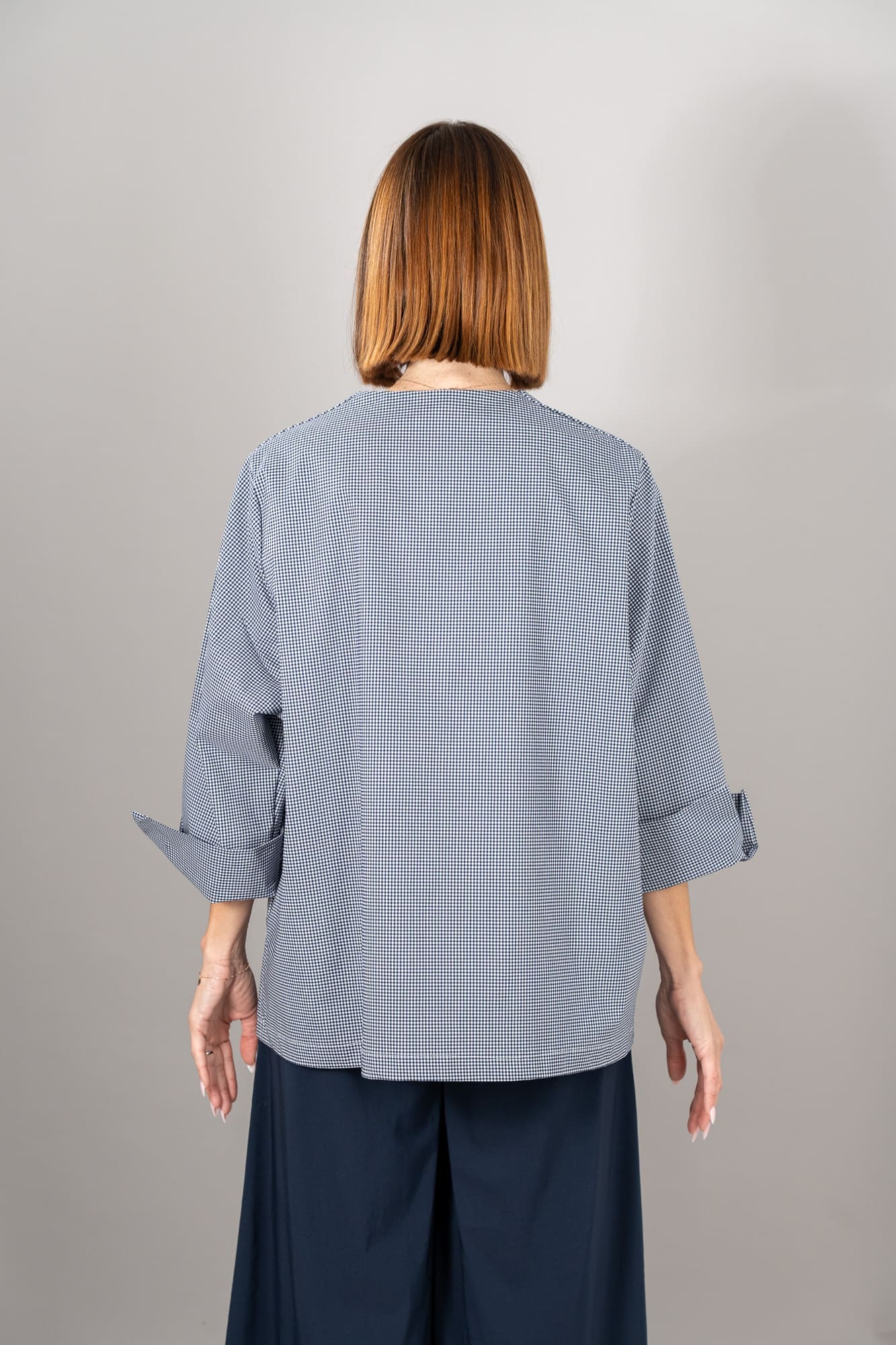 Casacca Coreana flora vichy colore blu retro