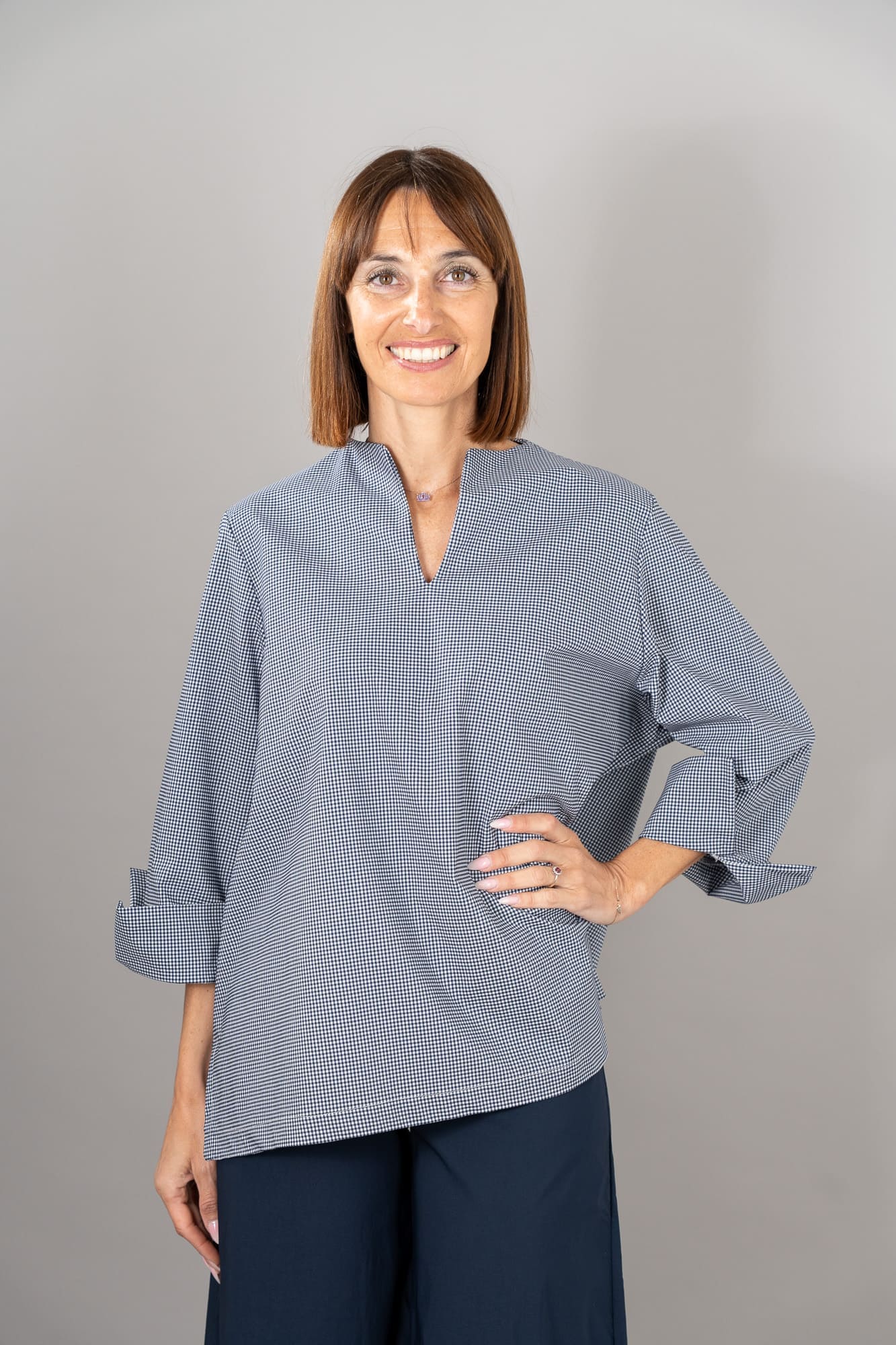 Casacca Coreana flora vichy colore blu