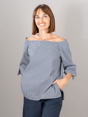 top flora collo barchetta vichy colore blu